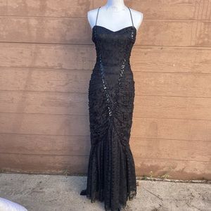 Vintage Gunne Sax by Jessica McClintock black mermaid lace gown
